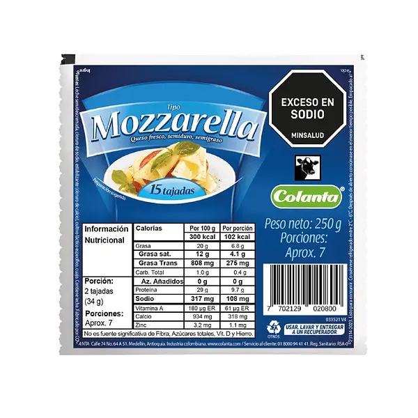 QUESO BLOQUE MOZARELLA COLANTA*250G