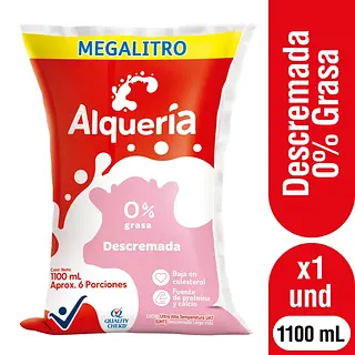 LECHE LIQUIDA 0% GRASA ALQUERIA*1.1LT
